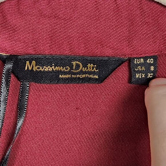 NWOT MASSIMO DUTTI Red Long Sleeve Collared Double Pocket Blouse Top SIZE 8 - Picture 14 of 16